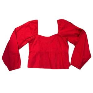 Sin & Sam Red Linen Blouse Shirred Back Off Shoulder Size Large